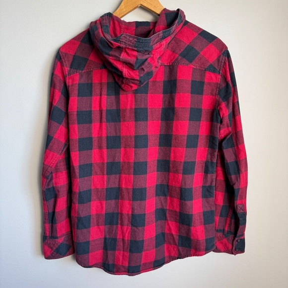 Tna Women's Light Flannel Boyfriend Button‎ Up Hoodie Shirt Buffalo Plaid Medium - Picture 5 of 13